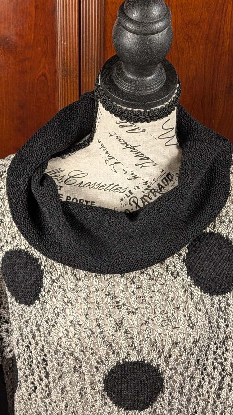 French Kyss Crochet Dot Cowl Neck Sweater in Frost Black - Picture 5 of 11